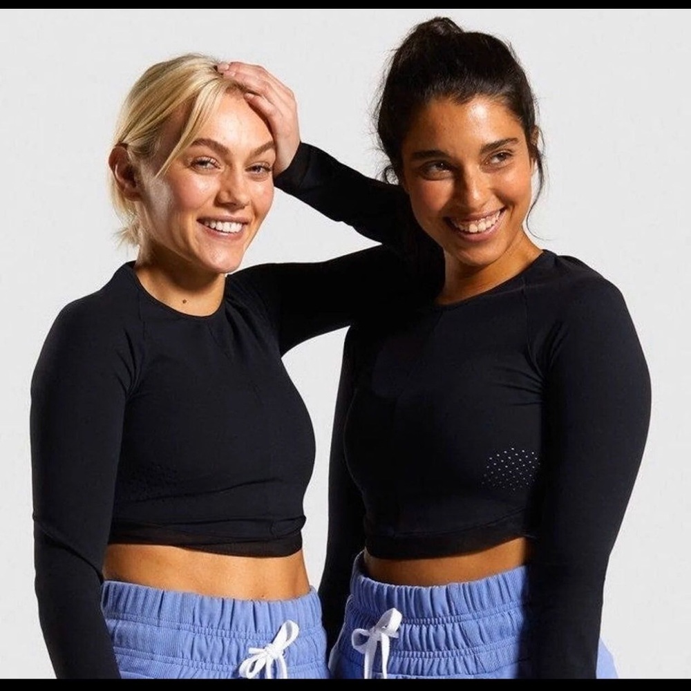 Gymshark Whitney Simmons V1 Long Sleeve Crop Shirt Black Workout Gym Top Size XS